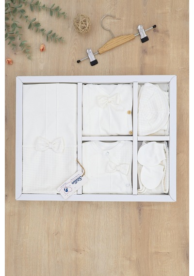 Sitilin Erkek Bebek Beyaz Natıral Pamuk Kumaş Lüks 10 Lu Hastane Çıkışı Set Stl6787 Baskılı
