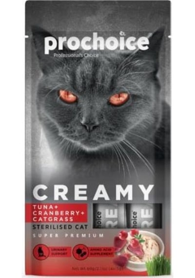 Prochoice Creamy Ton Balıklı Ve Kızılcıklı Kedi Çimi İçerikli Sıvı Kısırlaştırılmış Kedi Ödülü 4 X 15 Gr