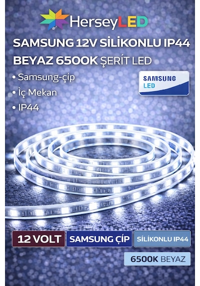 Samsung 12v Silikonlu Ip65 Beyaz Şerit Led 5 Metre/ Paket