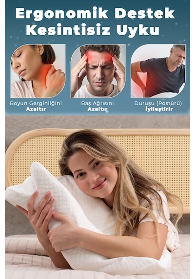 Nova Visco Yastık Ortopedik Boyun Destekli Memory Foam Ergonomik Yastık Beyaz 62x42x13/10cm