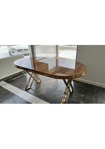 Lak Panel Ceviz Gold Pvc Li Sabit Yemek Masası, Salon Masası Altın - Ceviz Lak Panel Ceviz Gold Pvc Li Sabit Yemek Masası, Salon Masası Altın - Ceviz