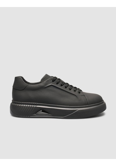 %100 Nubuk Deri Siyah Erkek Sneaker Siyah
