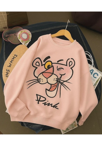 Benroma 3 İplik Penye Pink Baskılı Unisex Sweatshırt Pembe