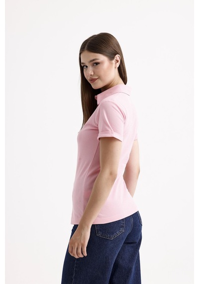 Sweetness Kadın Pembe Gömlek Yaka Kısa Kol Pamuklu Tişört Pembe