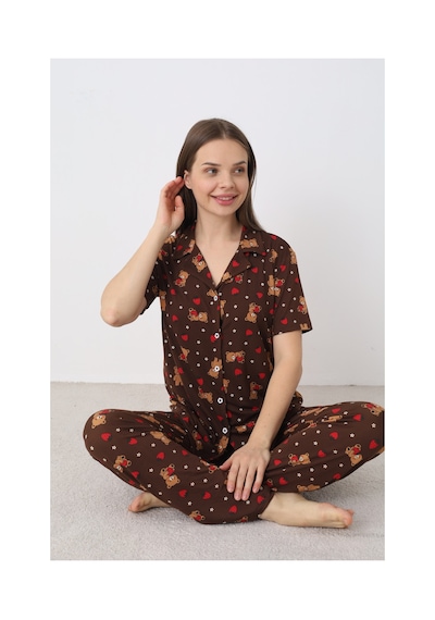Elitol Bamboo Örme Kadın Düğmeli Pijama Takımı Desenli-12