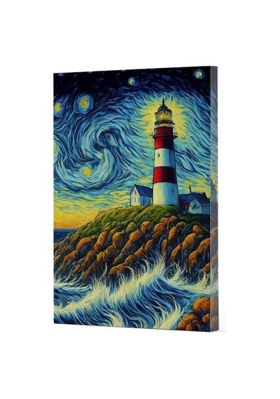 Van Gogh 8 - Deniz Feneri Çizgili Yan Boyamalı Defter Mavi