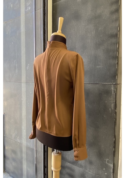 Pera Moda Gold Broş Detaylı Şık Bluz Gömlek Kahve