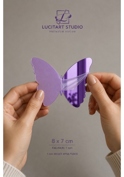 10'lu Mor Violet Ayna Pleksi Kelebek Duvar Dekoru - 1 Mm Lüks Dekoratif Kelebek Seti Mor