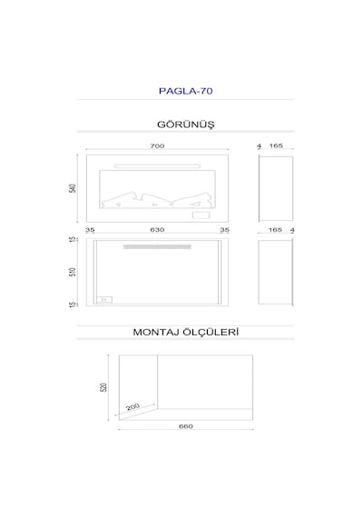 Pagla 70 - Isıtmalı Elektrikli Şömine Sınırsız Renkli Cam Çerçeveli
