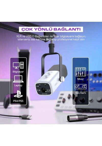 Fifine Am8 Bilgisayar Oyuncu Xlr Usb Rgb Dinamik Yayıncı Mikrofonu