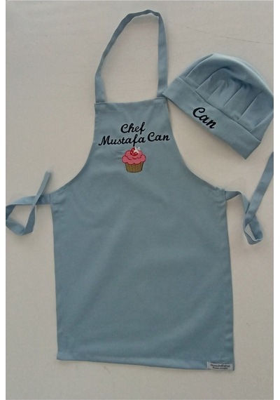 Moms And Babies İsimli Cupcake Çocuk Mutfak Etkinlik Ana Okulu Önlüğü Su İtici Leke Tutmaz Kumaş 0- 14 Yaş Mavi