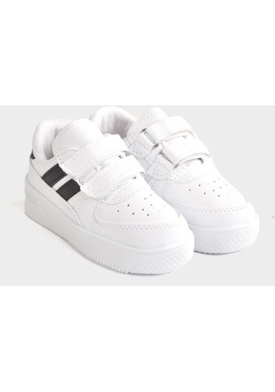 Günlük Unisex Çocuk Şeritli Beyaz Sneaker Cırtlı Hafif Rahat Spor Ayakkabı 001