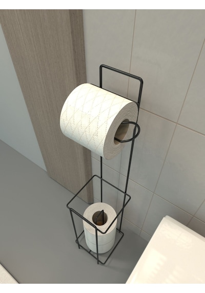 Zabata Tuvalet Kağıtlığı Wc Kağıtlık Yedekli Metal Tuvalet Kağıdı Standı Tutacağı Askısı Siyah