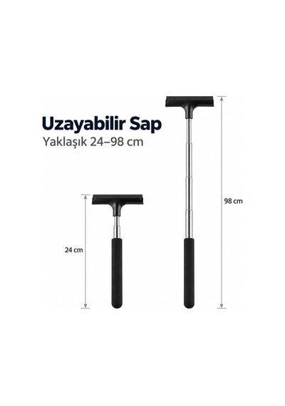 Teleskopik Araba Cam Sileceği Ve Yan Dikiz Aynası Çekeceği, 1 Metre Uzayabilir Araç Ayna Temizleme Aparatı Çekçek - Çizmez Yumuşak Kauçuk Başlık, Pratik Oto Bakım Aksesuarı