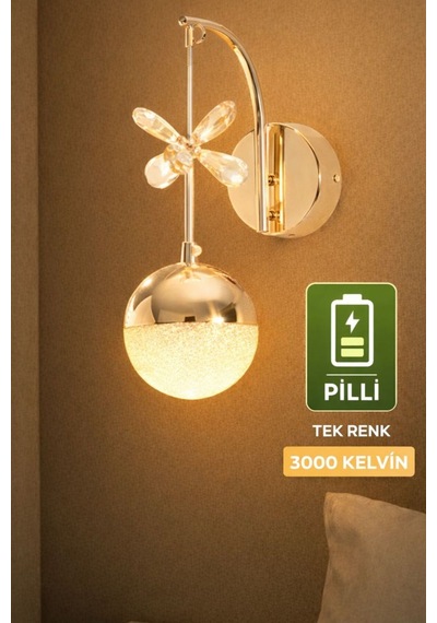 Pilli Led Aplik Tek Renk 3000k Sıcak Işık Metal Kasa Modern Duvar Apliği Kablosuz Led Aydın Sarı Sarı