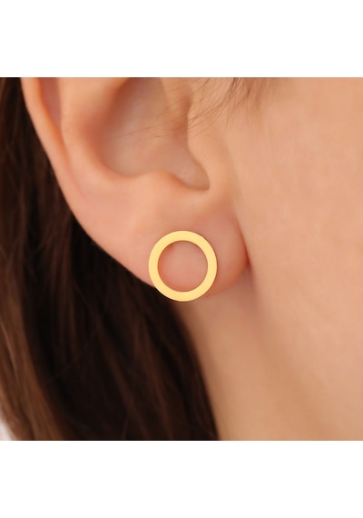 925 Ayar Gümüş Minimal Çember Küpe Çap:9.50 Mm- E00252 Gold