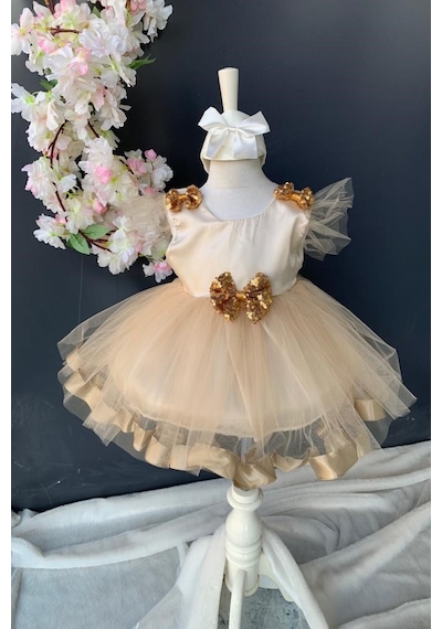Mnk Baby & Kids Pul Payet Fiyonklu Saten Kız Bebek Mevlütlük Elbise PNPN176