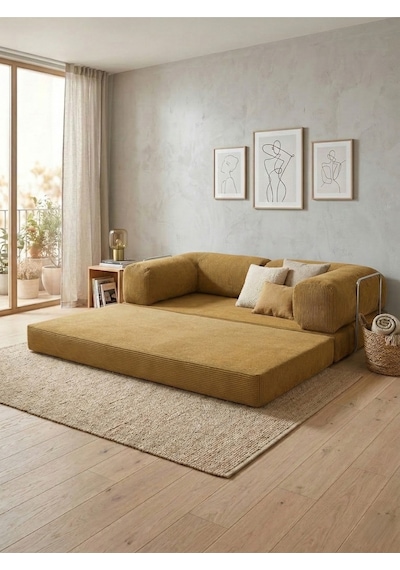 Reflekta Sünger Koltuk Rollpack Kanepe Relax 90x190 Yatak Koltuk Demonte Hardal Sarısı