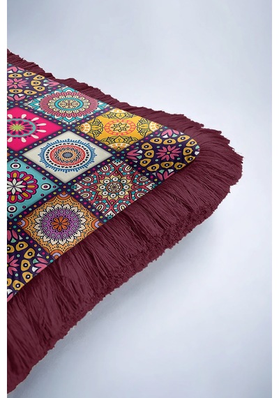 Mandala Patchwork Saçaklı Yastık Kılıfı - Etnik Renkli Bohem Mor Püsküllü Kırlent Kılıfı Koyu Lavanta Karamel Mandala Patchwork Saçaklı Yastık Kılıfı - Etnik Renkli Bohem Mor Püsküllü Kırlent Kılıfı Koyu Lavanta Karamel