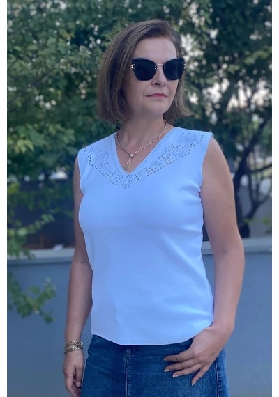 Mia Butik Kadın Lina Beyaz Merserize Kolsuz Bluz Beyaz