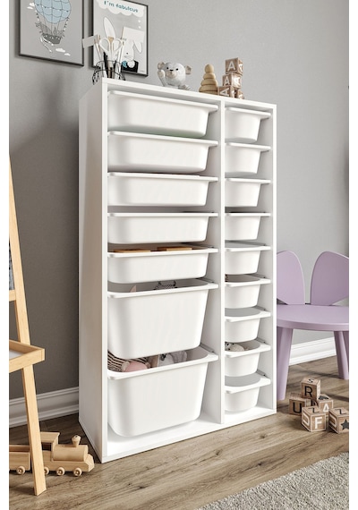 %100 Mdf - Xl Duo 16 Sepetli Oyuncak Dolabı Beyaz