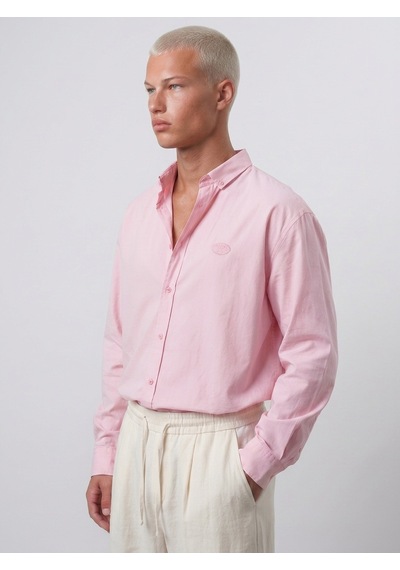 Respire Erkek Dokulu Dolgun Oversize Gömlek Pembe