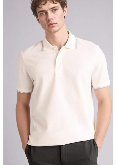 Defacto - Regular Fıt Polo Yaka Waffle Kısa Kollu Polo Tişört D7932AX25SP Beyaz