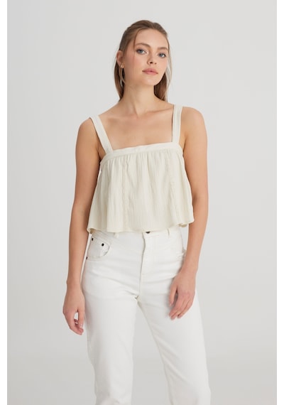 Wrangler Relaxed Fit Geniş Kesim Kare Yaka Ekru Bluz W241604104 Ecru