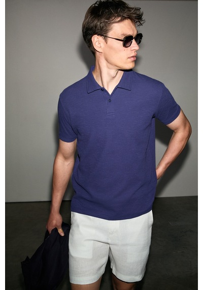 Grimelange Grımelange Mınnutu Erkek Organik Pamuklu Polo Yakalı Regular Fit Mor T-shirt