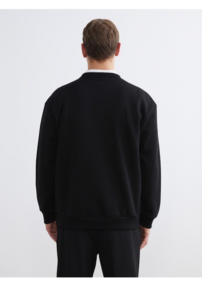 Lcw Vision Siyah Bisiklet Yaka Baskılı Erkek Kalın Sweatshirt