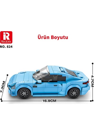 Reobrix Technic 824 1/24 Granturismo Maserati Mavi Spor Araba Yaratıcı Yapı Blok Seti Building Blocks - 384 Parça