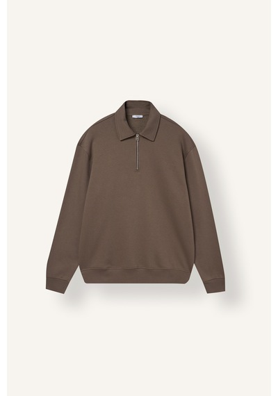 Defacto Pamuklu Regular Fıt Polo Yaka Kalın Kumaş Basic Sweatshirt H1833ax26aubn571 Kahve-bn571