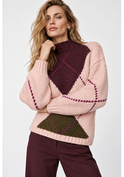 Neden Tekstil Kadın Argyle Desenli Triko Oversize Kazak - Somon