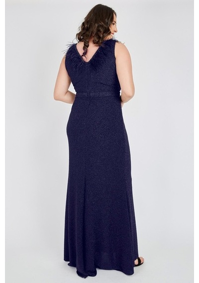 Ladies First Büyük Beden 3472 Lacivert Uzun Abiye Elbise