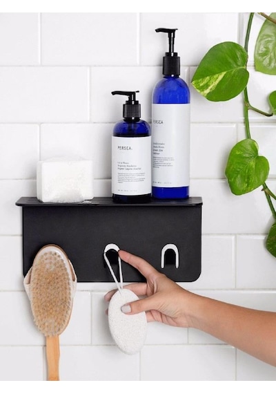 Modern Paslanmaz Metal Duş Rafı, Duş Düzenleyici, Banyo Rafı, Bayno Şampuanlık Siyah Siyah