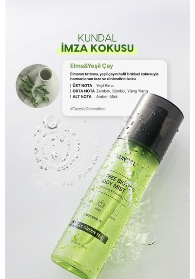 Akneye Eğilimli Ciltlere Vücut Bakım Misti Kundal Tea Tree Biotics Body Mist 200ml Apple Green Tea