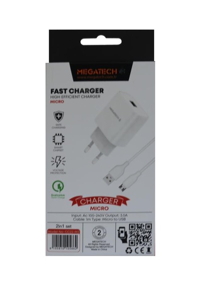 Megatech Cc01 Cc22-m3 2in1 5v-3.0 Ev Şarj+ Micro Kablo Hızlı Şarj