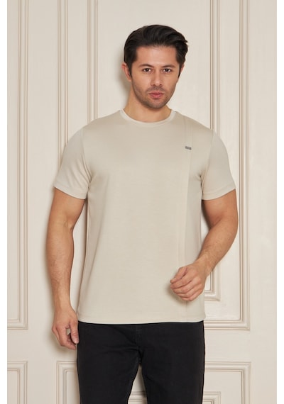 Erkek Jeuss Oysho Kumaş Sıfır Yaka Bej Tshirt