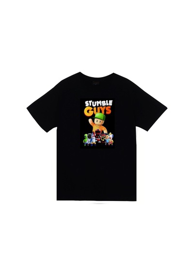 Stumble Guys Oyun Baskılı Unisex %100 Pamuk Siyah T-shirt SIYAH