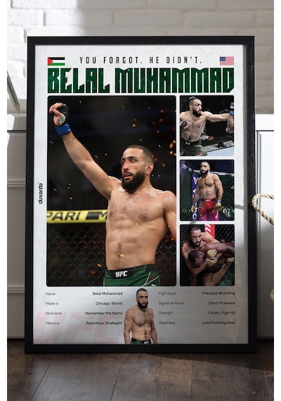 Belal Muhammad Ufc Siyah Ahşap Çerçeveli Poster, Dekoratif Dövüş Duvar Tablosu