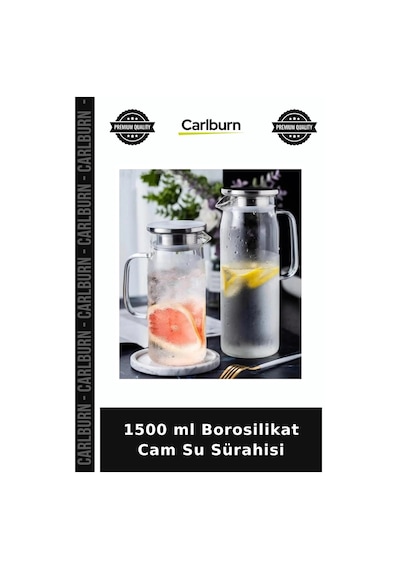 1500 Ml Borosilikat Cam Su Sürahisi Günlük Kullanım Şeffaf Sürahi Sunum Gereci