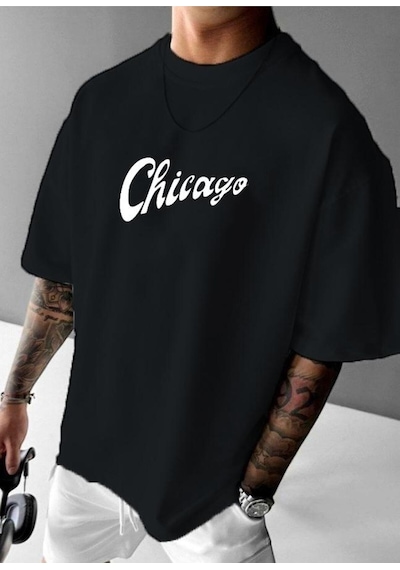 Chıcago Bulls Baskılı Oversize Tişört SIYAH
