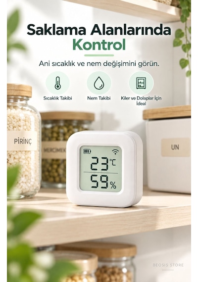 Wifi Lcd Ekranlı Pilli Sıcaklık Ve Nem Sensörü Fonri, Tuya, Smart Life, Google Assistant, Amazon Al