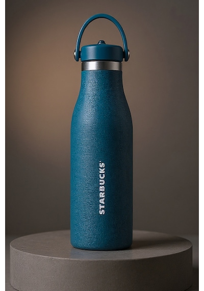 Starbucks Koyu Mavi Paslanmaz Çelik Yalıtımlı Pipetli İçecek Şişesi Suluk 532 Ml Mavi