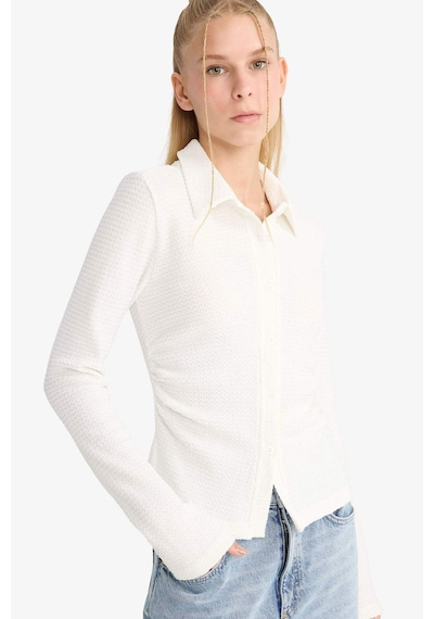 Defacto Coool Fitted Bürümcük Uzun Kollu Gömlek F9284ax25auwt32 Beyaz