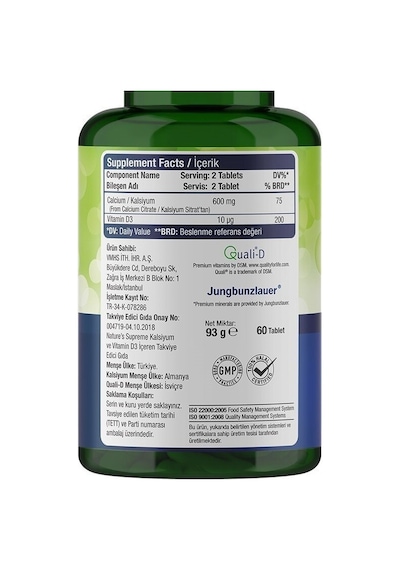 Natures Supreme Calcium With Vitamin D3 60 Tablet Aromasiz