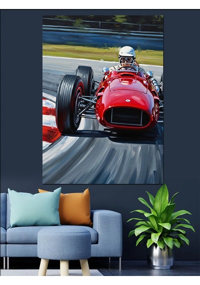 Ahşap Tablo Kırmızı Formula Yarış Arabası