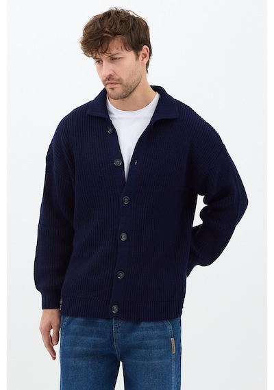 Tarz Cool Lacivert Düğme Detaylı Regular Fit Hırka Mat Lacivert