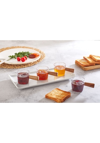 KitchenLife 4 Adet Ahşap Saplı Mıka Reçellik Sosluk Kahvaltı Seti - 80 Ml