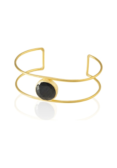 Kadir Jewellery 22 Ayar Altın Kaplama Zirkon Taşlı Ayarlanabilir Vintage Bilezik Siyah